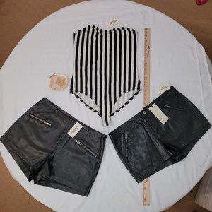 1 Black/White Stripe Tube Top and 2 Faux Leather Shorts from Forever 21